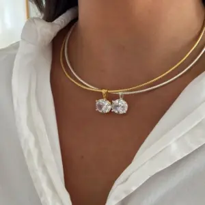 Wholesale Fashion Niche Luxury Diamond-Studded Spring Chain 304 Stainless Steel 18K Gold Plated Necklace