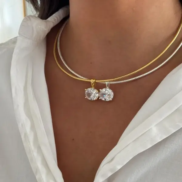 Wholesale Fashion Niche Luxury Diamond-Studded Spring Chain 304 Stainless Steel 18K Gold Plated Necklace