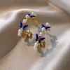 Wholesale Vintage Butterfly Pearl Water Drop Oil Silver Pin Round Ear Clip Feel Women's Earrings Suitable For Special Occasions