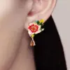 Wholesale Women’s Flowers Drop Earrings With Claw Setting, Copper Base With KC Golden Water Plating, Inlaid Zircon Stones