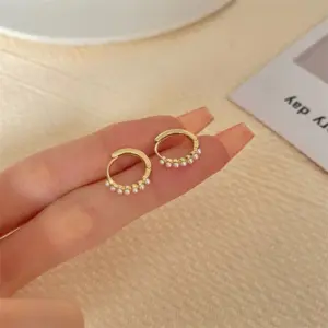 Wholesale Simple Style Geometric Alloy Plating Inlay Artificial Pearls Women's Hoop Earrings
