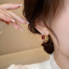 Wholesale Maillard Style wine red Square Ear Buckle Women's Hong Kong Style Niche Exquisite High-grade Light Luxury All-match Earrings Earrings