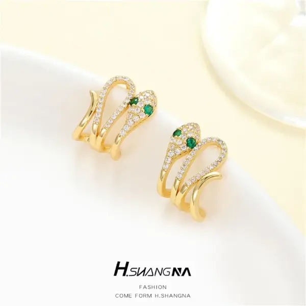 Wholesale Snake Stud Earrings For Women With 925 Sterling Silver Posts, Copper Base, And 14K Real Gold Plated Rhinestones