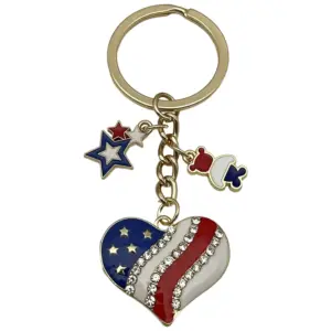 【kc Gold Blue American Independence Day Heart Flag Star Keychain】-10.1g-ER1660