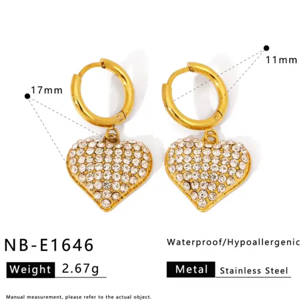 Wholesale High-end 304 Stainless Steel Heart-shaped Earrings Gentle Temperament Furnace Vacuum Electroplating 18K Real Gold Fashion Elegant Women's Earrings