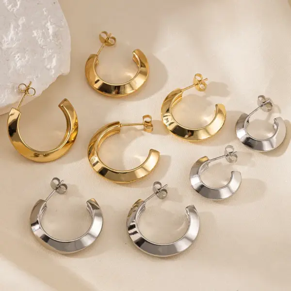 Wholesale Stainless Steel Titanium Open Ring Earrings Women Non-Fading Luxury Geometric Pattern Vacuum Plated 18K Gold Ear Jewelry