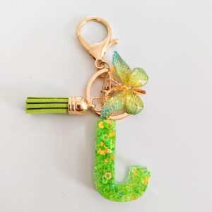 Green letter keychain pendant-J