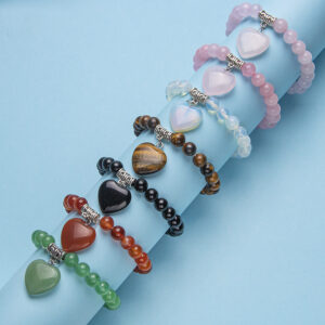 Wholesale Colorful Natural Stone Crystal Heart Stretch 8MM Bracelet Couple Jewelry Semi-Precious Stone Crystal Jewelry