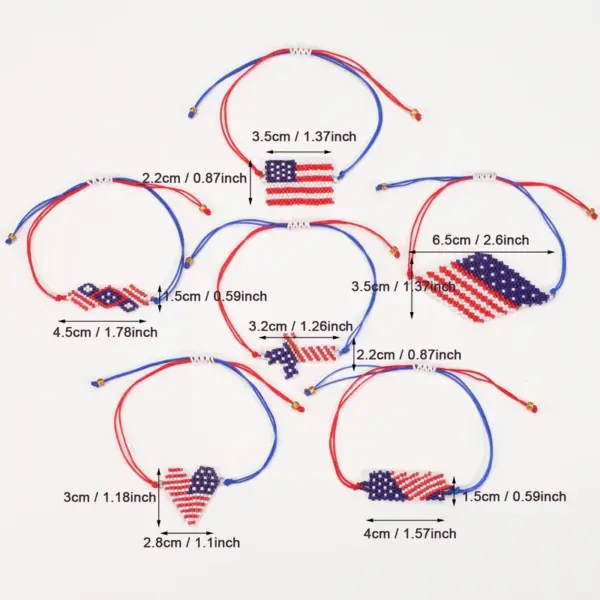 Wholesale Handmade Beaded Bracelet American Flag Independence Day Adjustable No Buckle Rope Bracelet Unisex Black White Red