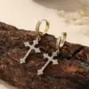 Wholesale Handmade Cross Earrings For Women In Copper With KC Golden Water Plating And Zircon Inlay, Elegant Drop Design