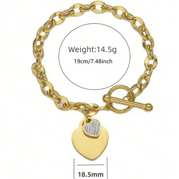 Wholesale 304 Stainless Steel Plastic Heart Shape Ion Plating (IP) Artificial Rhinestones 18K Gold Plated Simple Style Waterproof Non Tarnish Inlay Regular Chain Lobster Trigger Clasp Closure Rose Gold Multicolor-Golden Yellow Silver Bracelets