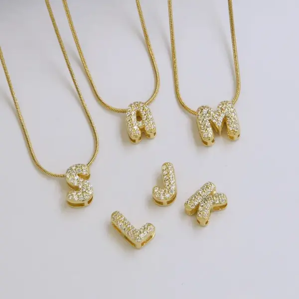 Wholesale Hot Sale 18K Brass 26 English Small Letters Pendant Stainless Steel Snake Chain Necklace For Women
