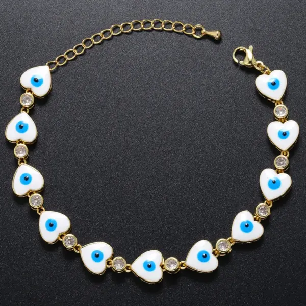 Wholesale Fashion Devil's Eye Heart Shape Copper Bracelets Enamel Inlay Artificial Gemstones Copper Bracelets