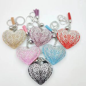 Wholesale Popular Korean Style Creative Snowflake Peach Heart Leather Fashion Flannelette Rhinestone Tassel Keychain Student Women's Bag Hanging