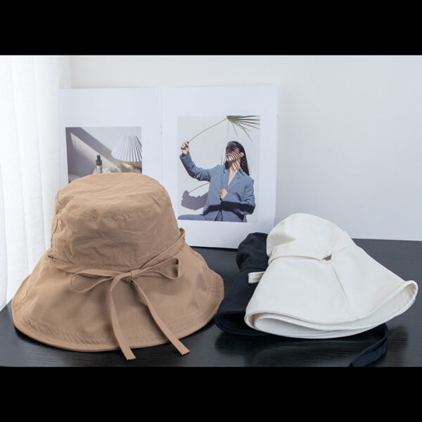 Wholesale Japanese Strap Fisherman Hat Women's Summer Breathable Lightweight Sun Protection Sun Hat All-match Face Showing Small Bow Basin Hat