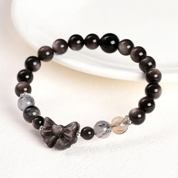Wholesale JD Jewelry Natural Silver Agate Bowknot Gold Copper Bracelet Fashion High-end Round Bead Bracelet Girl Accessories