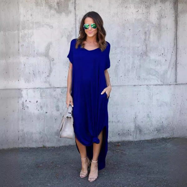 oly-3713f820b81b671ef0dc026af1e3ffea Wholesale Long Dress Summer V-Neck Pocket Split Dress