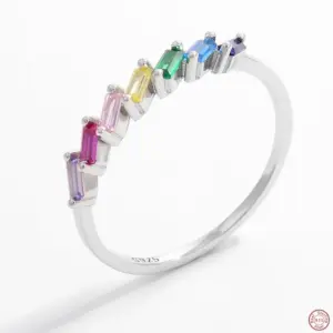 Wholesale Women’s Rectangle Claw Setting Ring In 925 Sterling Silver With Platinum Plated Water Plating And Zircon Inlay