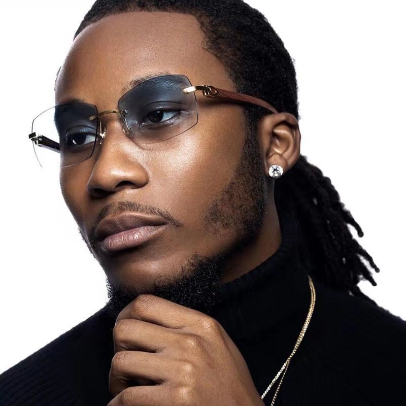 Wholesale New Fashionable Sunglasses for Men, Ultra-Clear Rimless Sunglasses, Marine Lenses, Diamond-Cut Edges, Trendy Cross-Border Wholesale 7533