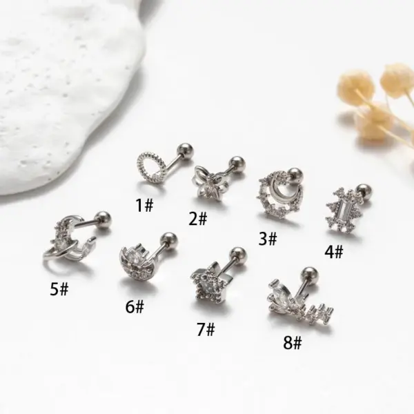 Wholesale 1 Piece Ear Cartilage Rings & Studs Vintage Style French Style Simple Style Star Moon Butterfly 316L Stainless Steel Copper Waterproof Non Tarnish Surgical Steel Zircon