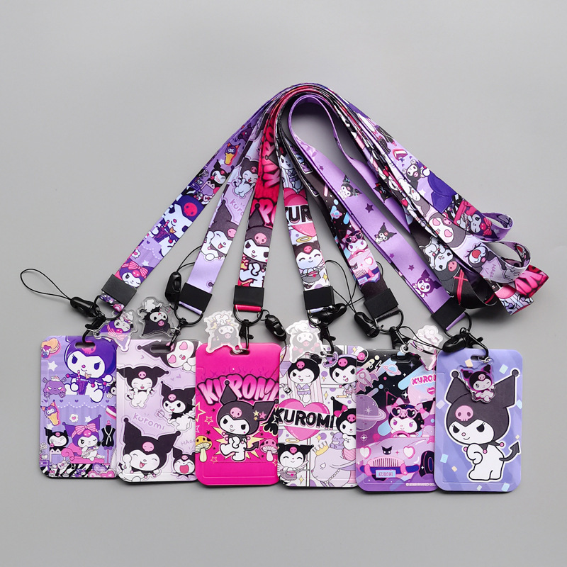 Wholesale Cartoon animation hard bus push-fit card sleeve heat transfer student campus card polyester lanyard work card meal card kulomi