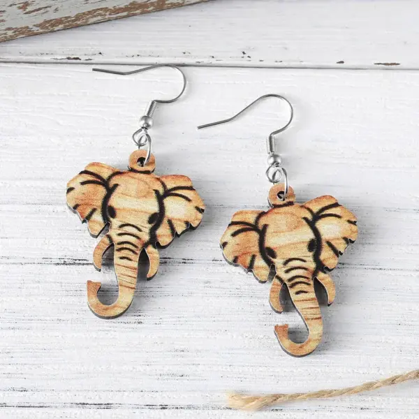 Wholesale 1 Pair Retro Western Style Elephant Wood Drop Earrings