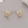 Wholesale Irregular Stud Earrings For Women Featuring Copper Material With Electroplated Gold And Artificial Pearl Inlay