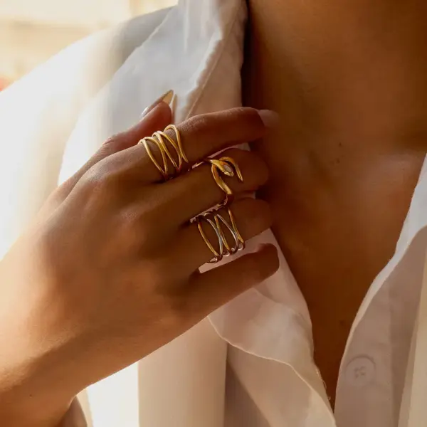 Wholesale 304 Stainless Steel Geometric Snake PVD Coated Real Gold Plated Casual Modern Style Commute Waterproof Non Tarnish Open Rings Rings