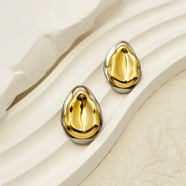 Wholesale Double Layer Gold And Silver Color Stainless Steel Electroplated 18K Gold Plated Waterdrop Shaped Women's Fashion Earrings