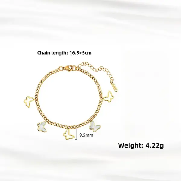 Wholesale Butterfly Waterproof Non Tarnish Cuban Chain Link Bracelet For Women In Titanium Steel With Electroplated Gold Plating