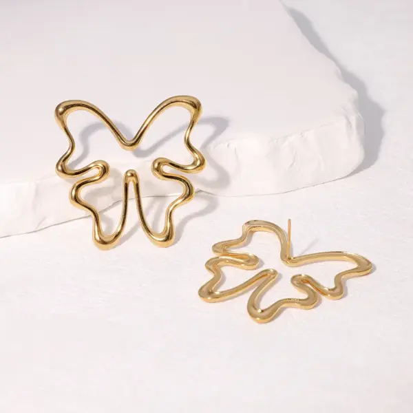 Wholesale PVD Coated Real Gold Plated 18K Gold Butterfly 304 Stainless Steel Princess Cute Modern Style Waterproof Non Tarnish Ear Studs