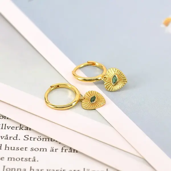 Wholesale Heart Shape Hypoallergenic Earrings For Women Featuring PVD Coated Copper With 18K Real Gold Plated And Zircon Inlay