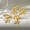 Wholesale Flowers Claw Setting Stud Earrings For Women In 304 Stainless Steel With 18K Real Gold PVD Coated And Zircon Inlay