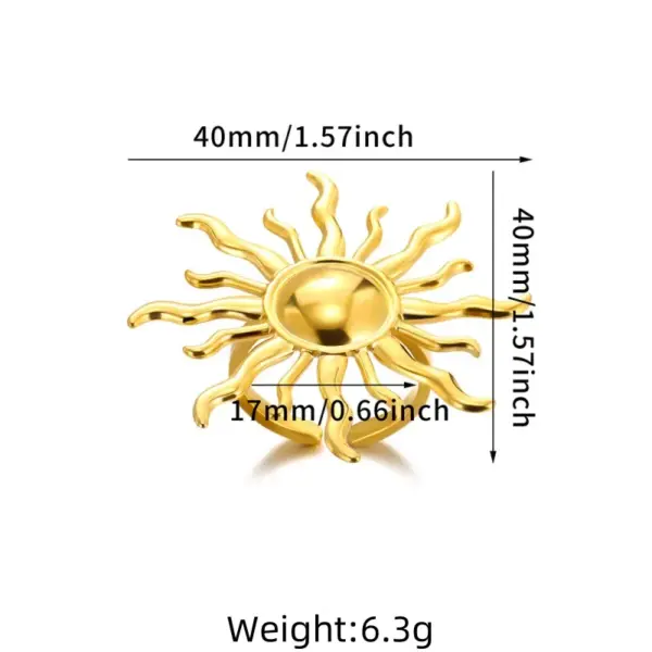 Wholesale PVD Coated Real Gold Plated Sun Star Heart Shape 304 Stainless Steel Hip-Hop Exaggerated Oversized Waterproof Non Tarnish Open Rings