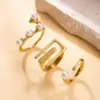 Wholesale Irregular Titanium Steel Rings For Women With Real Gold Plated And Imitation Pearl Inlay, 3 Pieces Set