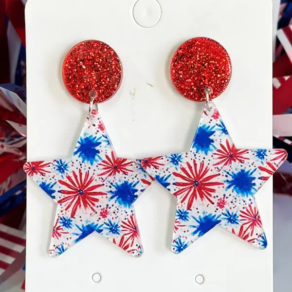 Wholesale Acrylic Floral Bohemian Earrings American Style Sensory Light Summer Independent Day Patriotic Wave Boho Geometric Pattern Women