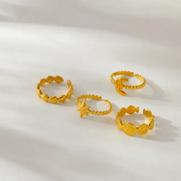 Wholesale Ion Plating (IP) 18K Gold Plated Star Moon 304 Stainless Steel Simple Style Classic Style Waterproof Non Tarnish Open Rings