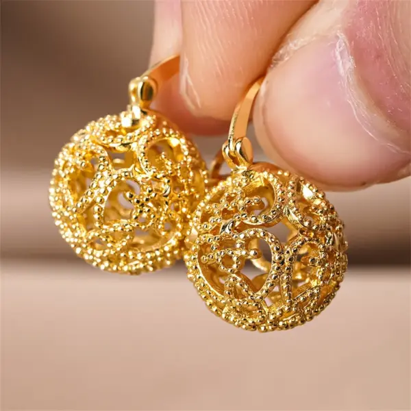 Wholesale Three-dimensional Geometric Drop Earrings For Women In Copper With KC Golden Plated Water Plating And 0.03µm Thickness