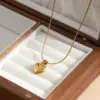 Wholesale Heart Shape Electroplated Necklace For Women In 201 Stainless Steel With Golden Plated Finish And Zircon Inlay On Snake Chain