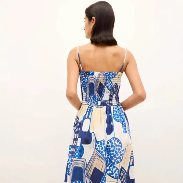 Wholesale 3D Print Sleeveless Boat Neck Strap Dress In Polyester, Vacation Style Maxi Long Dress