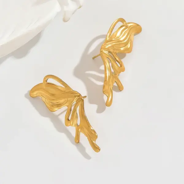 Wholesale Irregular Hollow Butterfly 304 Stainless Steel 14K Gold Plated Waterproof Non-Fading Earrings For Women Vacuum Electroplating