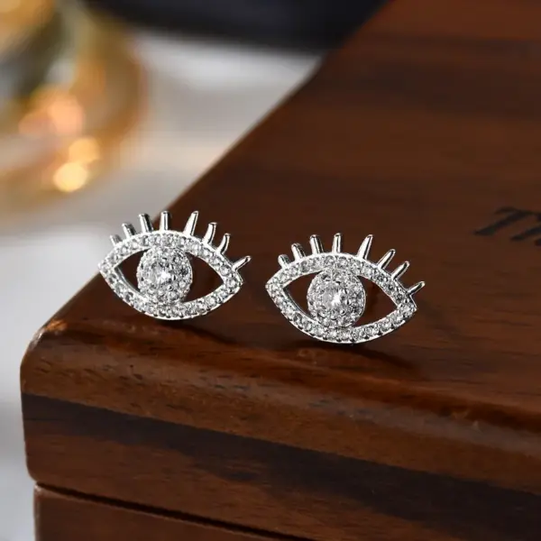 Wholesale Fashionable Full Diamond Devil's Eye Earrings Style Resin Post Studs Geometric And Star Patterns For Women