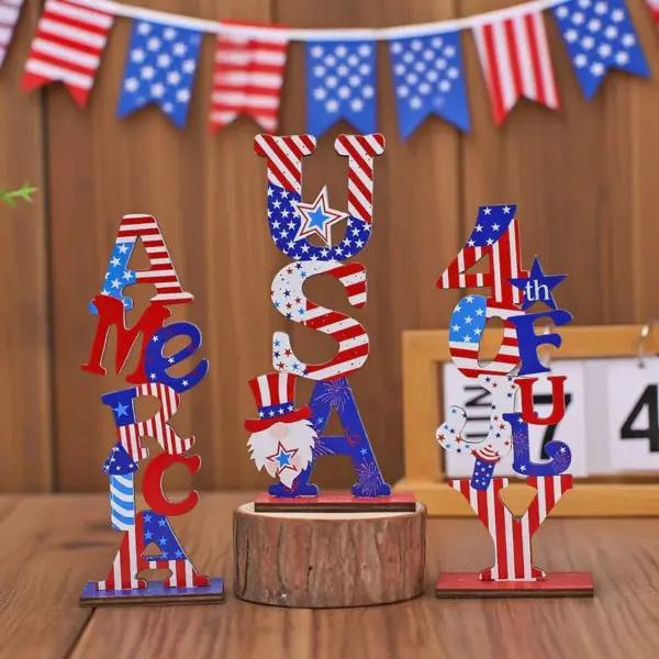 Wholesale 71 Independence Day Cartoon Letter Wooden Decorations American National Day Scene Decoration Props Holiday Party Wooden Materials