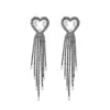 Wholesale Heart Shape Stud Earrings For Women Featuring Silver Copper Tassel Design With Rhinestones And 304 Stainless Steel Posts
