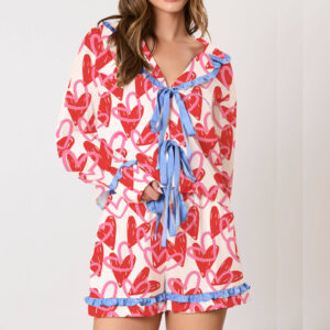 Wholesale S6688 European and American New Ruffled Long Sleeve Two-piece Thin Printed Valentine's Day Series Pajamas Casual suit