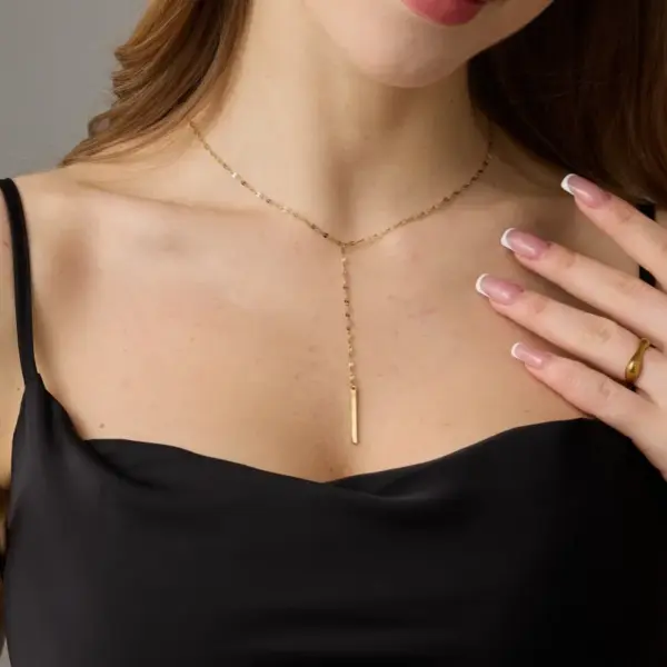 oly-38120784d7efada8623957926089aa41 Wholesale Unisex Rectangle Necklace In 316 Stainless Steel With 14K Real Gold PVD Coated Plating And Box Chain