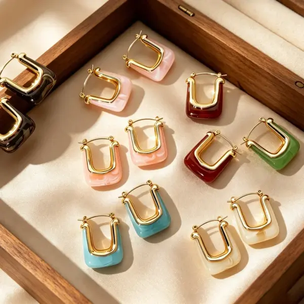 Wholesale Geometric Stud Earrings For Women, Waterproof Non Tarnish 304 Stainless Steel With 18K Real Gold Plated PVD Coating And Resin Inlay