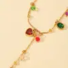 Wholesale 1-piece Gold Stainless Steel Material Gold Colorful Diamond Heart Stone Holder Water Drop Tassel Colorful Bead Positioning Women's Fashion Necklace Suitable For Banquets And Parties