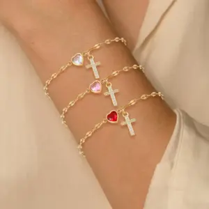 Wholesale Jewelry Elegant Simple Style Classic Style Cross Heart Shape 201 Stainless Steel Artificial Crystal Copper Bracelets Coffee Bean Chain