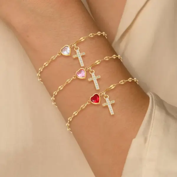 Wholesale Jewelry Elegant Simple Style Classic Style Cross Heart Shape 201 Stainless Steel Artificial Crystal Copper Bracelets Coffee Bean Chain